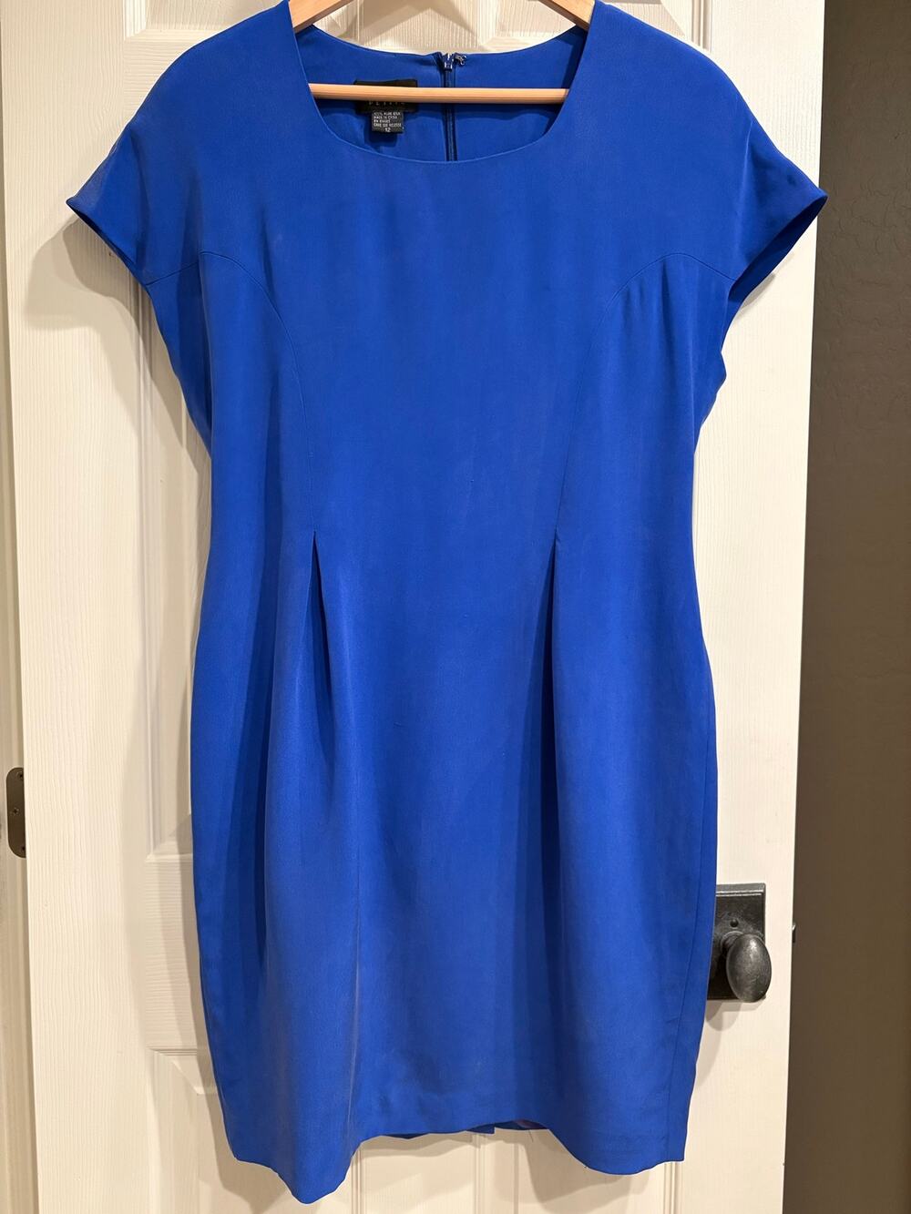 PATRICK PETITE Vintage 1980s Cobalt Blue Mini Dress Size 12 Luxury 100% Silk